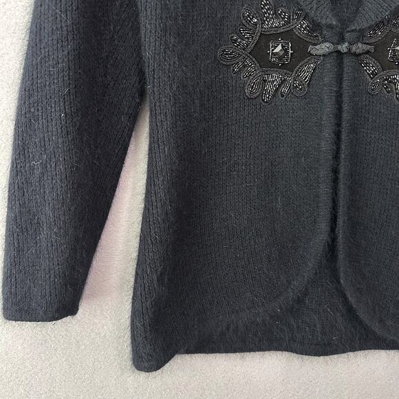 I.B. Diffusion Black Silk Angora Lambswool Cardigan Long Sleeve Sweater Size M - Picture 3 of 9